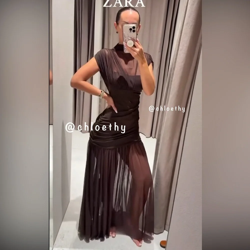 Zara Asymmetrical Brown Dress - Picture 3 of 10